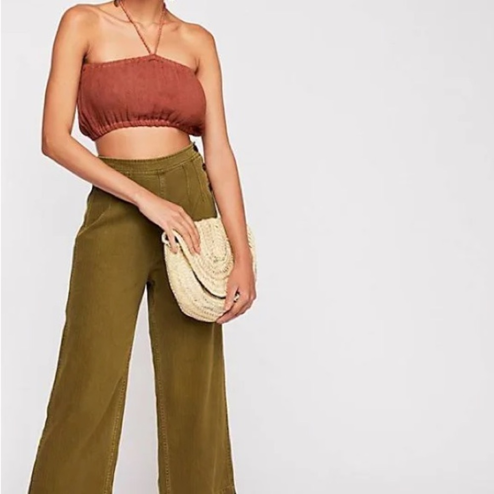 Free People Green Wide Leg Pants